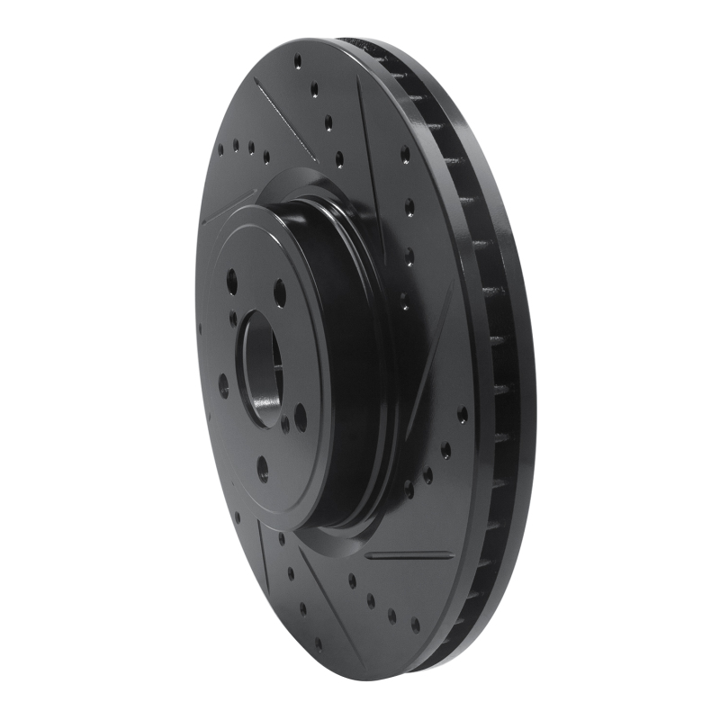 Subaru Forester Brake Rotor (1) - Front Right - R1 Concepts - Drilled & Slotted - Black - `05-`18